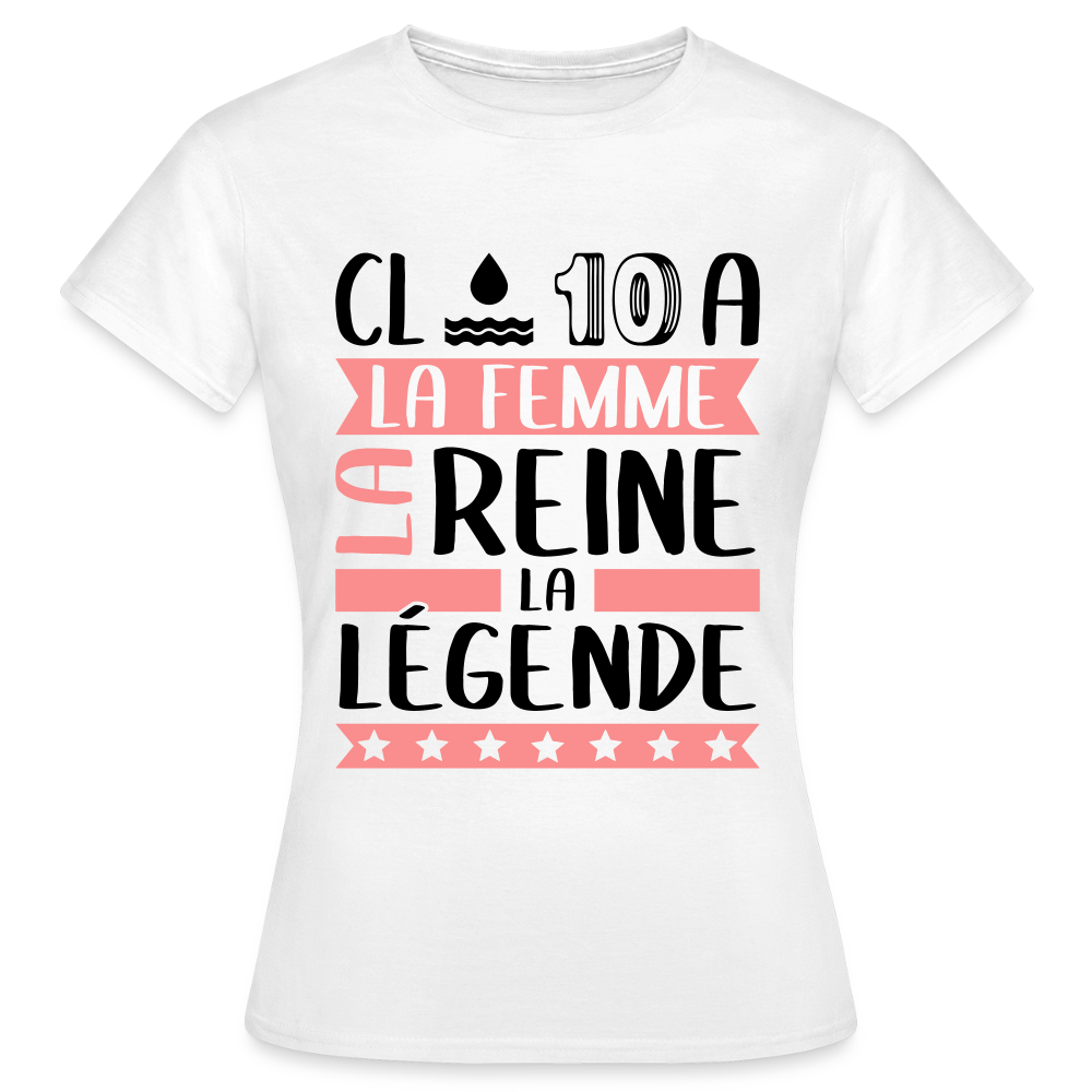 T-shirt femme coloris clair Claudia en rébus – La femme, la reine, la légende - blanc