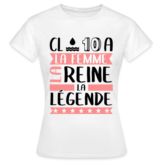 T-shirt femme coloris clair Claudia en rébus – La femme, la reine, la légende - blanc