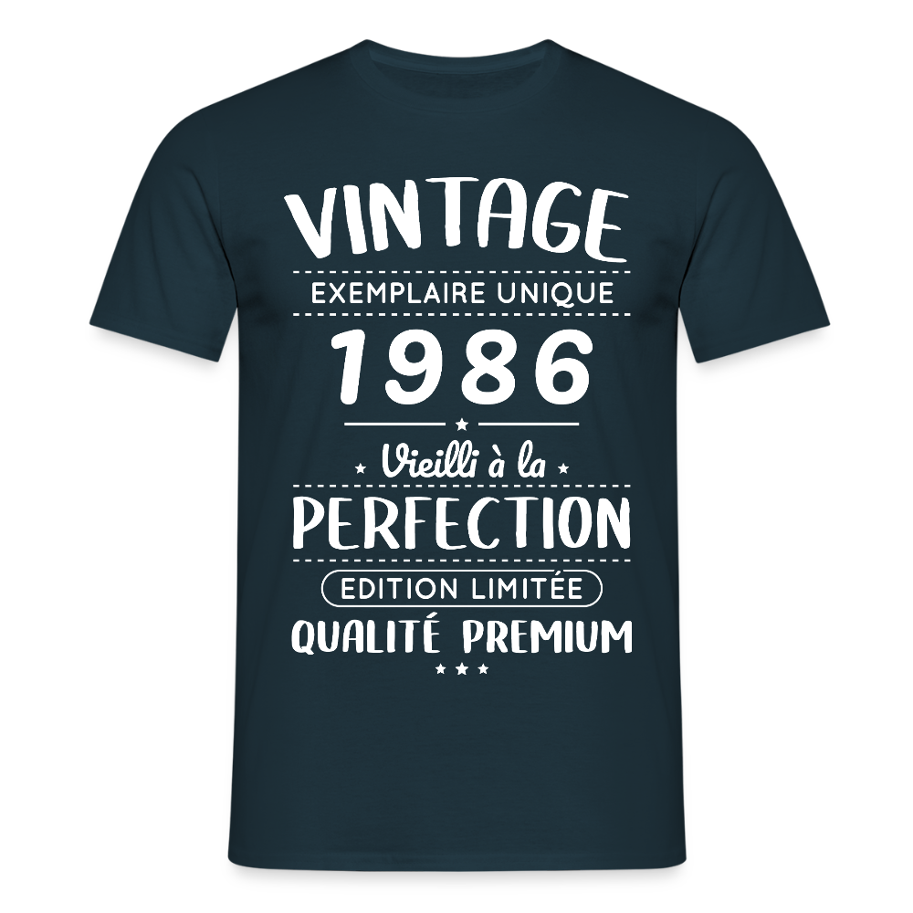T-shirt anniversaire homme 40 ans – Vintage 1986 – Perfection - marine