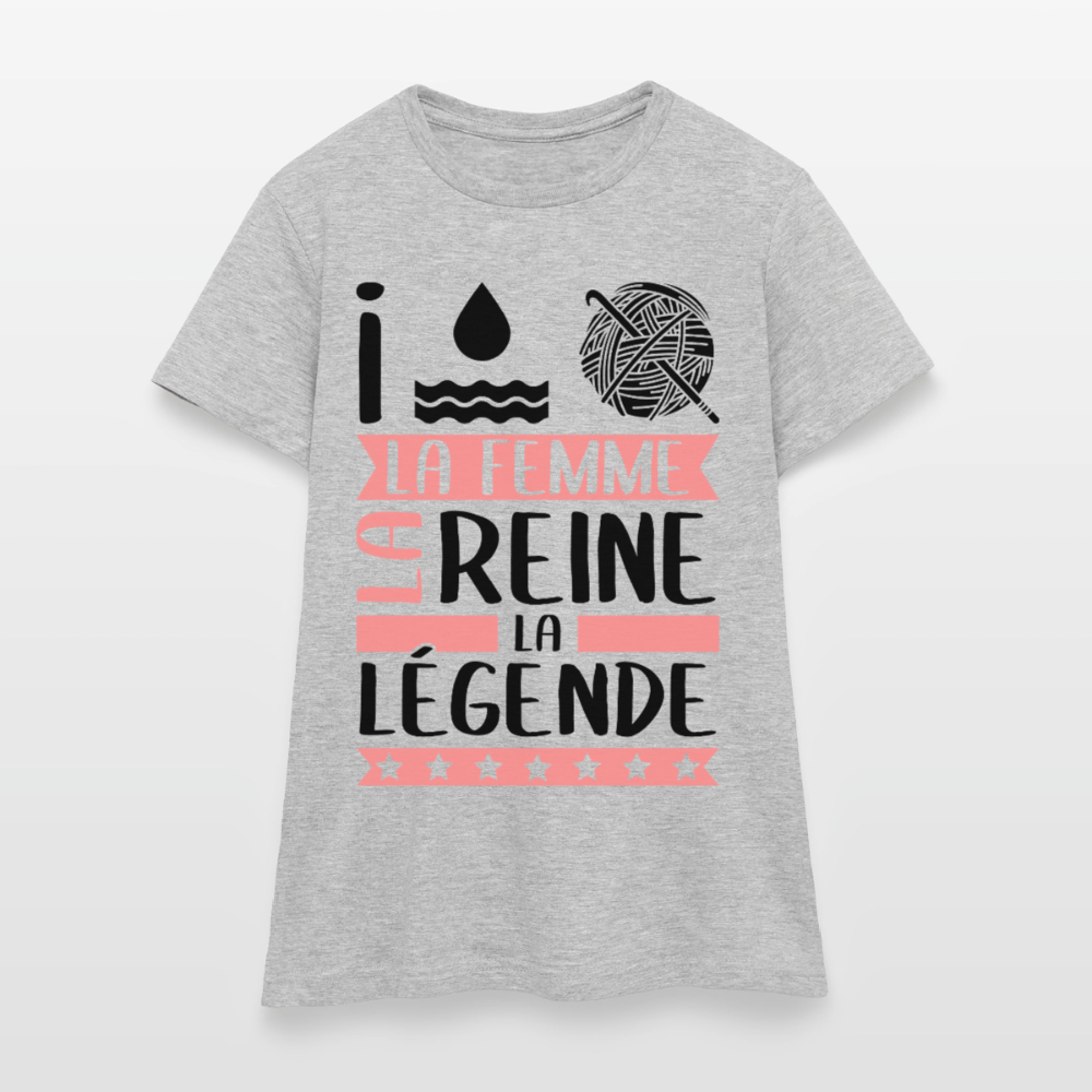 T-shirt femme coloris clair Yolaine en rébus – La femme, la reine, la légende - gris chiné