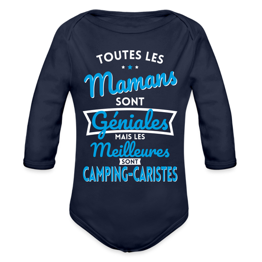 Body Bébé bio manches longues - Mamans géniales - Les meilleures sont camping-caristes - marine foncé