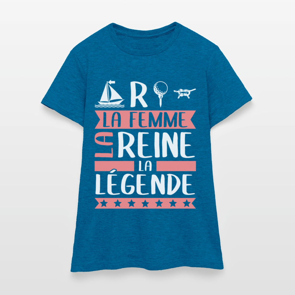 T-shirt femme Martine rébus – La femme, la reine, la légende - bleu saphir antique chiné