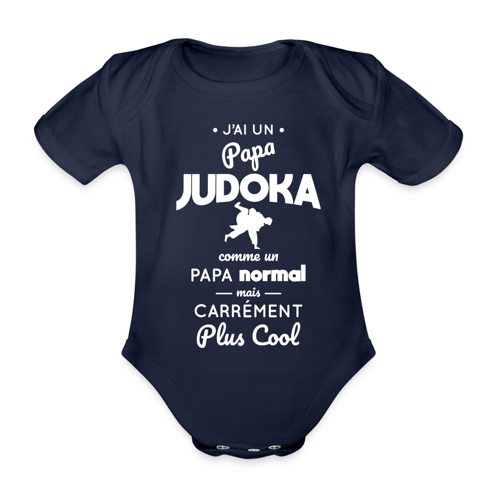 Body Bébé bio manches courtes - J'ai un papa judoka - marine foncé
