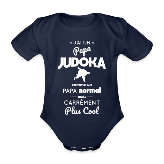 Body Bébé bio manches courtes - J'ai un papa judoka - marine foncé