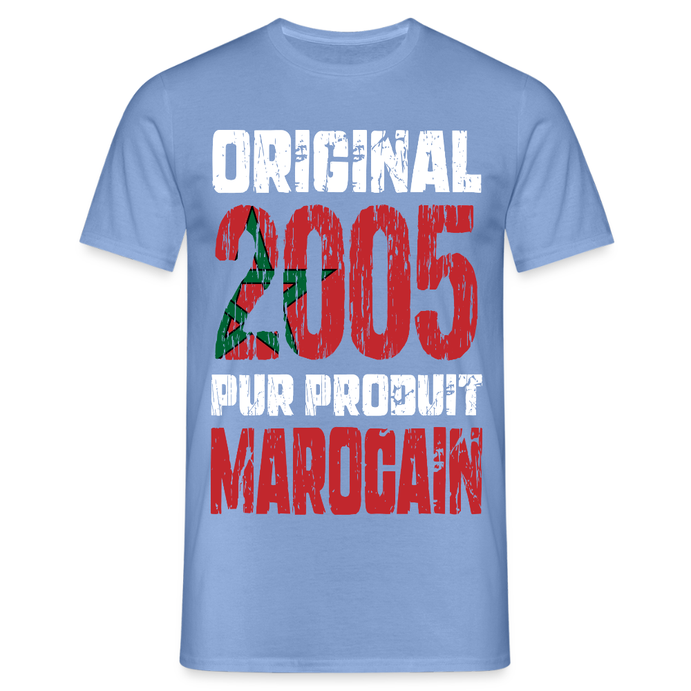 T-shirt Homme - Anniversaire 20 Ans - Original 2005 - Pur produit Marocain - carolina blue