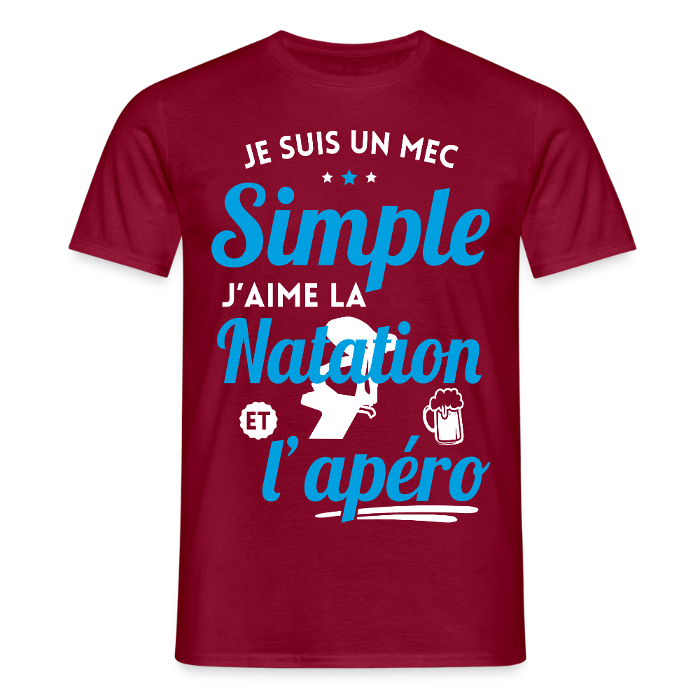 T-shirt Homme - J'aime la natation et l'apéro - rouge brique