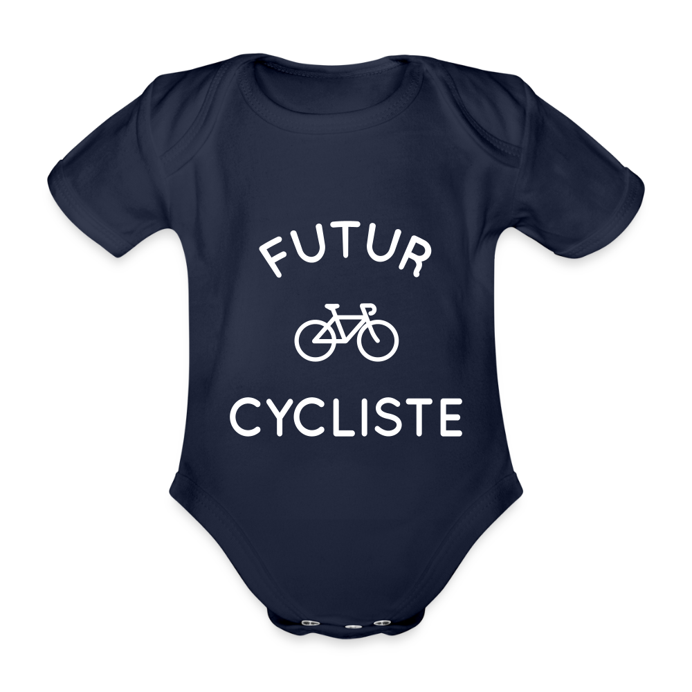 Body Bébé bio manches courtes - Futur cycliste - marine foncé