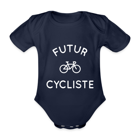 Body Bébé bio manches courtes - Futur cycliste - marine foncé