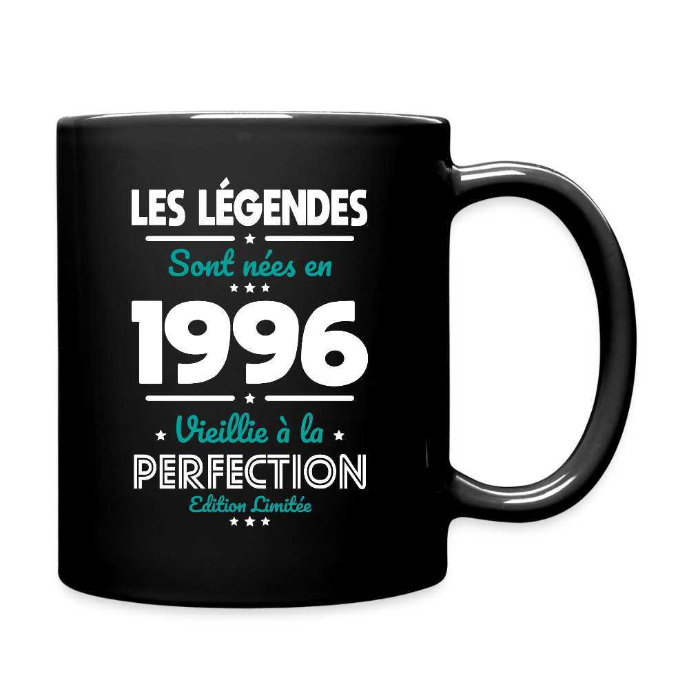 Mug anniversaire noir femme 30 ans – Les légendes sont nées en 1996 - noir