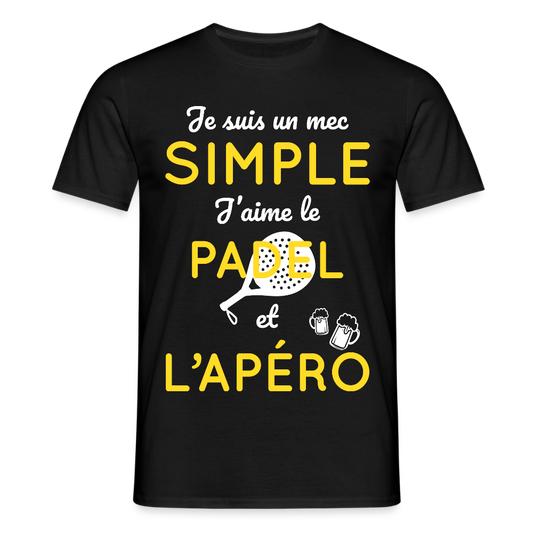 T-shirt Homme - Mec simple J'aime le Padel et L'apéro - noir