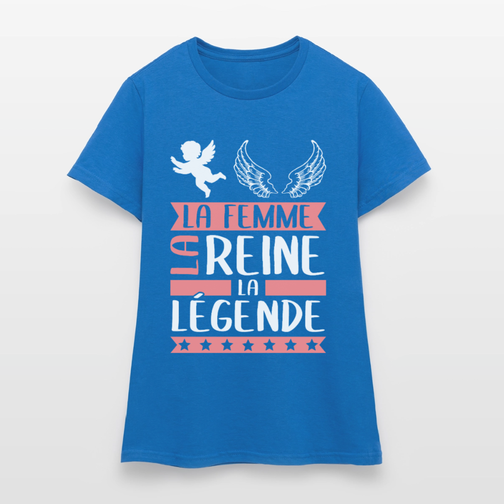 T-shirt femme Angèle rébus – La femme, la reine, la légende - bleu royal