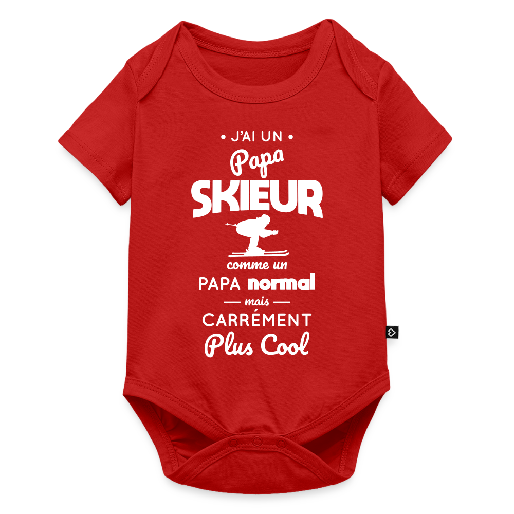 Body Bébé bio manches courtes - J'ai un papa skieur - rouge