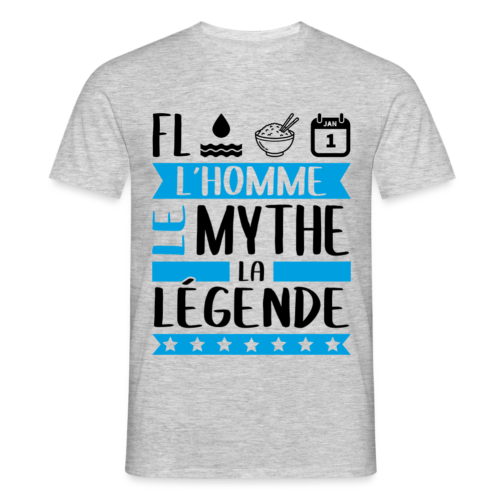 T-shirt homme coloris clair Florian en rébus – L’homme, le mythe, la légende - gris chiné
