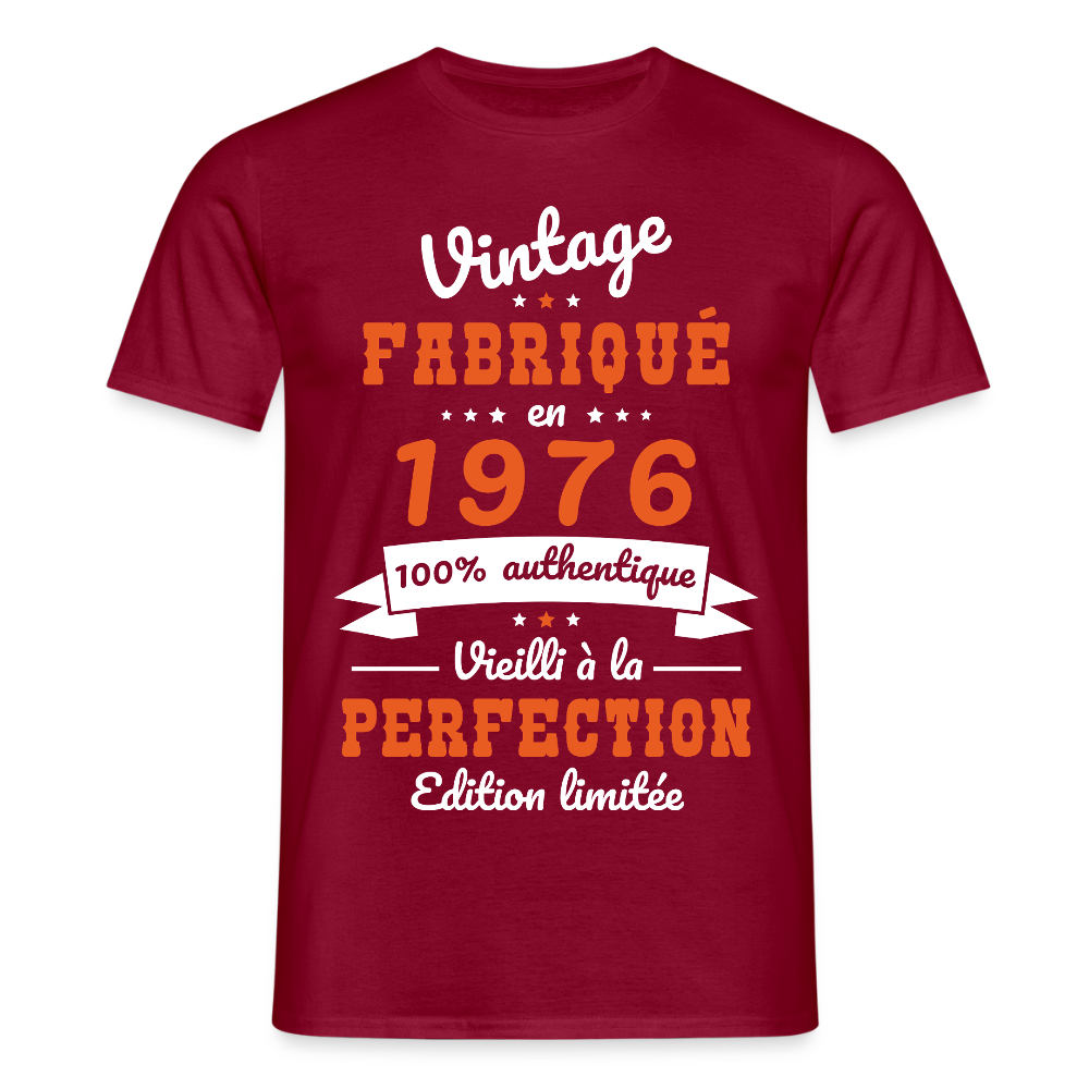 T-shirt anniversaire homme 50 ans – Vintage 1976 - rouge brique