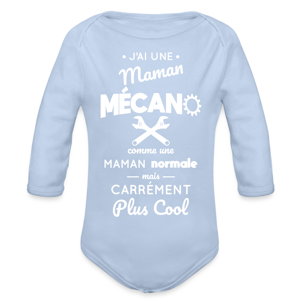 Body Bébé bio manches longues - J'ai une maman mécano - ciel