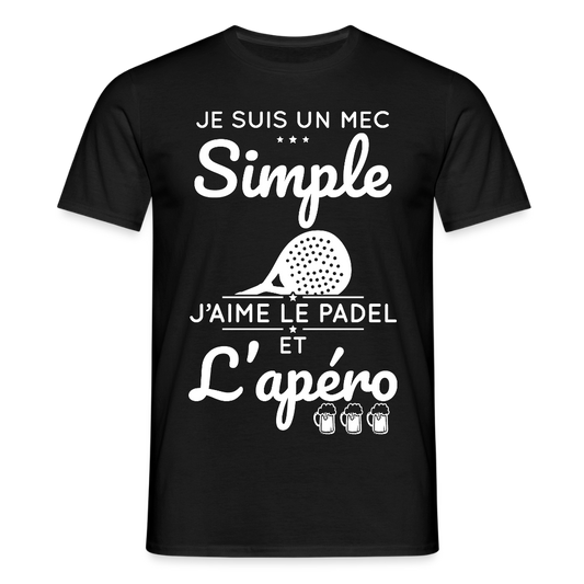 T-shirt Homme - Mec Simple j'aime le Padel et L'apéro - noir