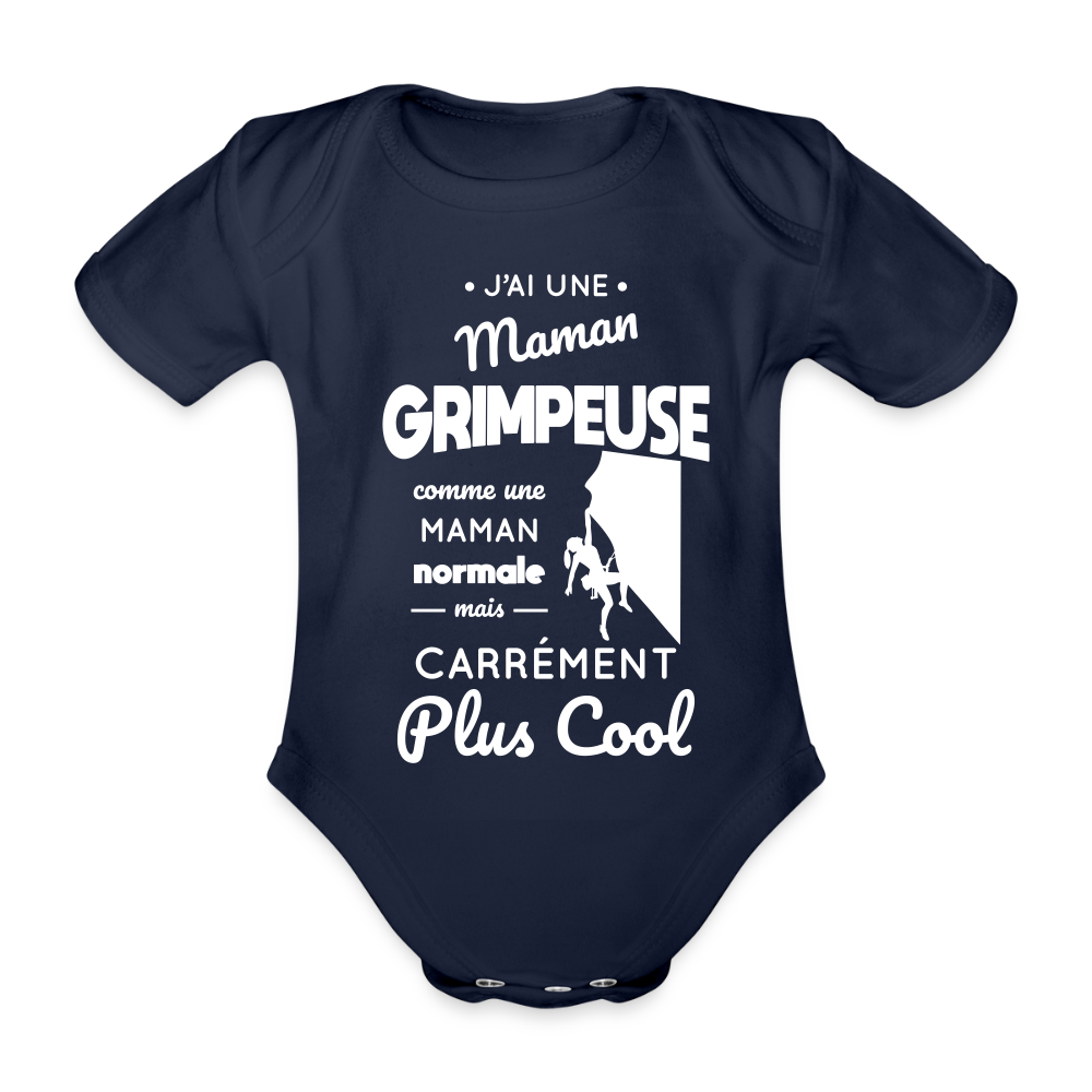Body Bébé bio manches courtes - J'ai une maman grimpeuse - marine foncé