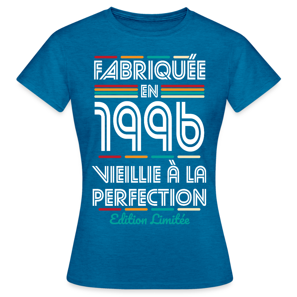 T-shirt anniversaire femme 30 ans – Fabriquée en 1996, Vieillie à la Perfection - bleu saphir antique chiné