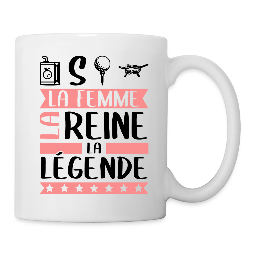 Mug blanc Justine rébus – La femme, la reine, la légende - blanc