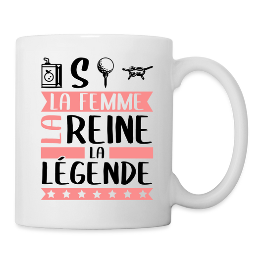 Mug blanc Justine rébus – La femme, la reine, la légende - blanc