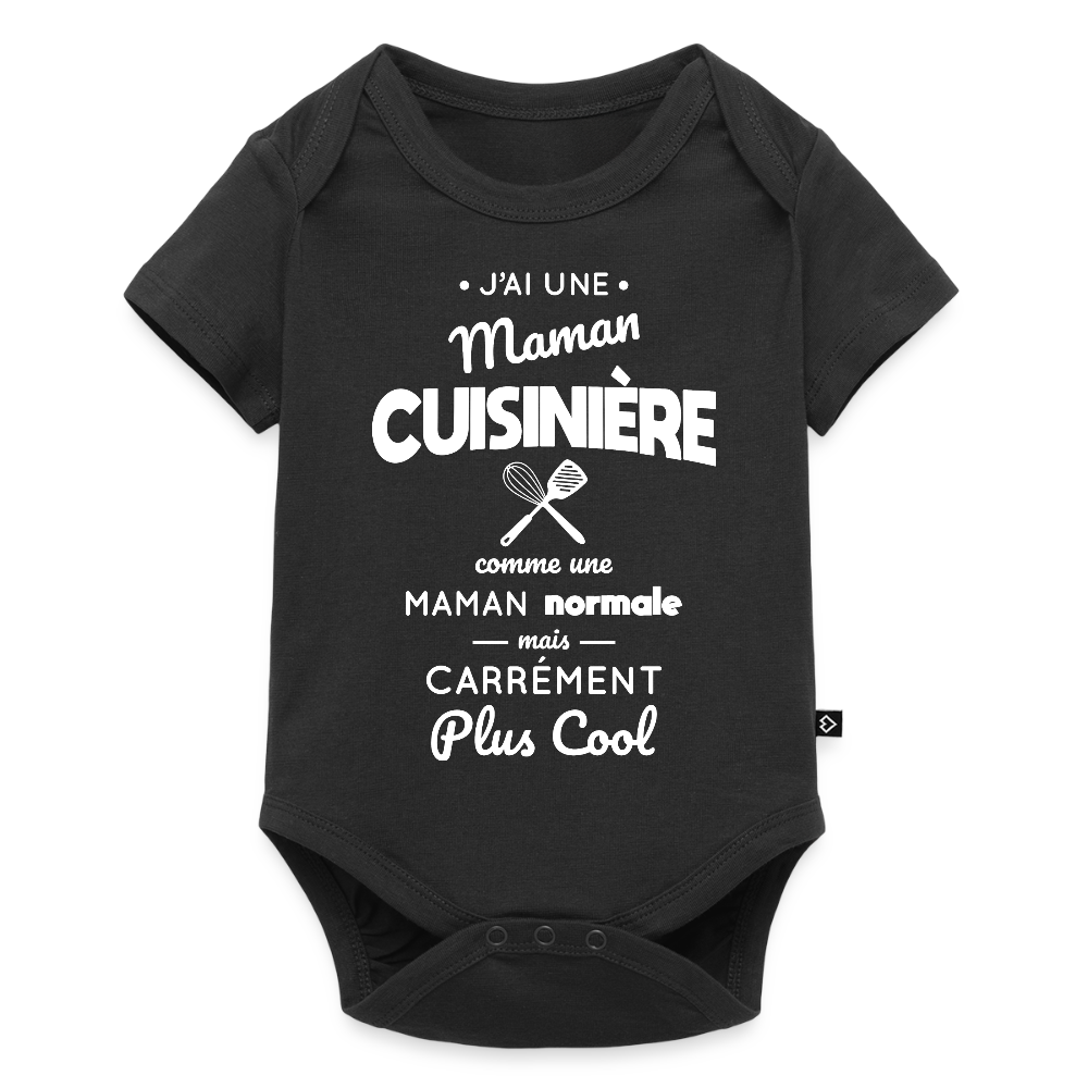 Body Bébé bio manches courtes - J'ai une maman cuisinière - noir