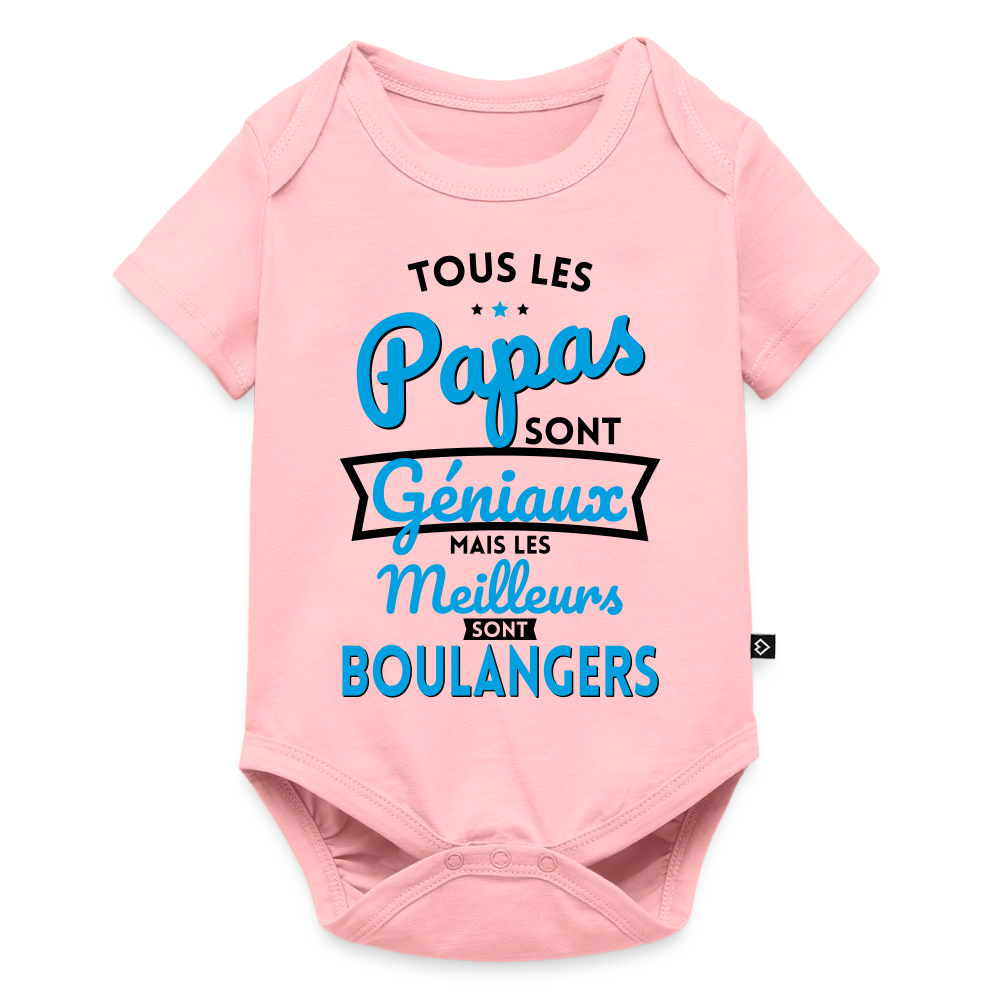 Body Bébé bio manches courtes - Papas géniaux - Les meilleurs sont boulangers - rose
