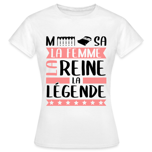T-shirt femme coloris clair Mélissa rébus – La femme, la reine, la légende - blanc