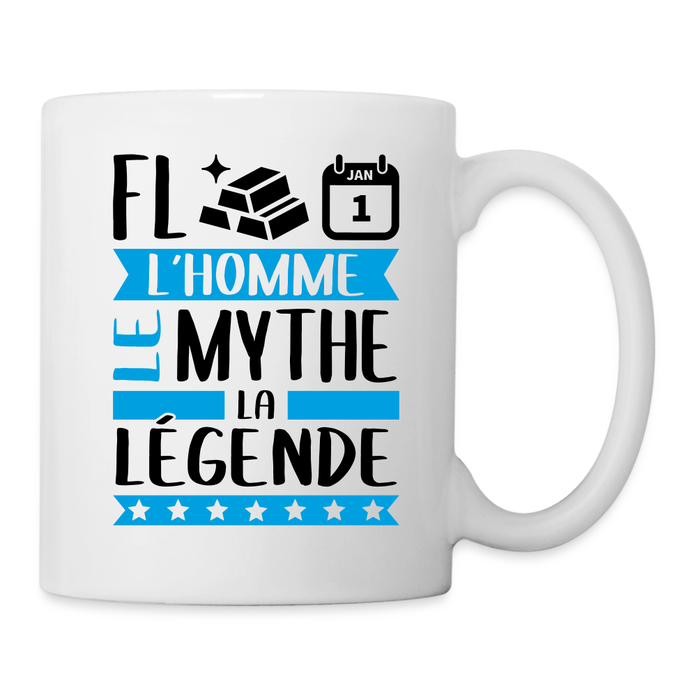 Mug blanc Florent rébus – L’homme, le mythe, la légende - blanc