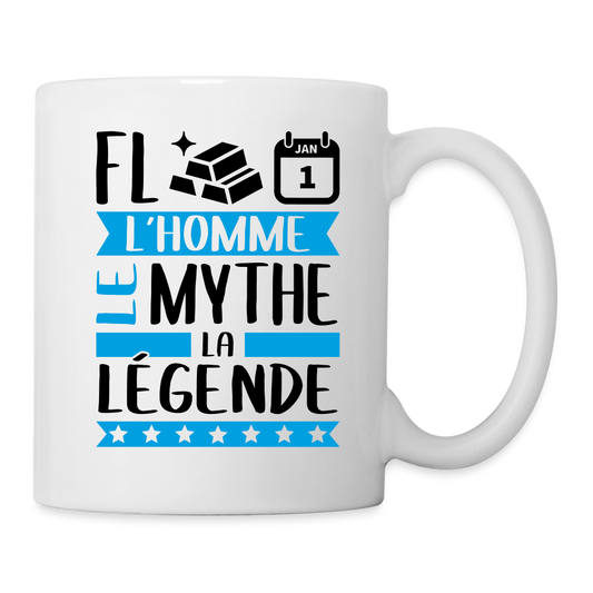 Mug blanc Florent rébus – L’homme, le mythe, la légende - blanc