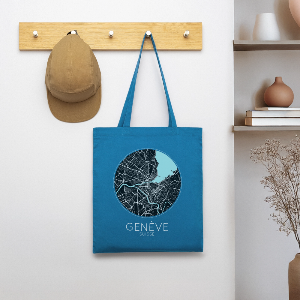 Tote Bag Genève Bio – Plan de Genève - bleu royal