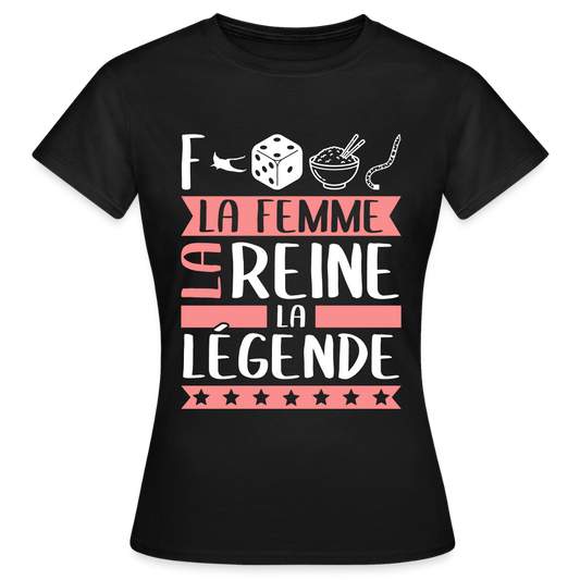 T-shirt femme Frédérique rébus – La femme, la reine, la légende - noir