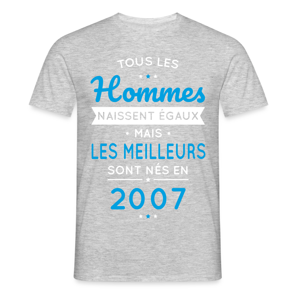T-shirt Homme - Anniversaire 18 Ans - Les meilleurs sont nés en 2007 - gris chiné