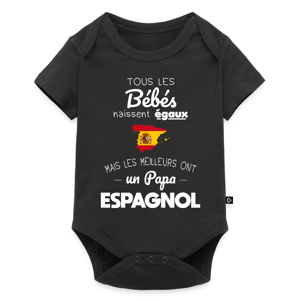 Body Bébé bio manches courtes - Les Meilleurs Ont Un Papa Espagnol - noir