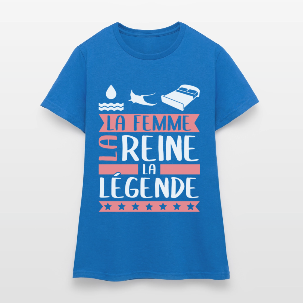 T-shirt femme Aurélie rébus – La femme, la reine, la légende - bleu royal