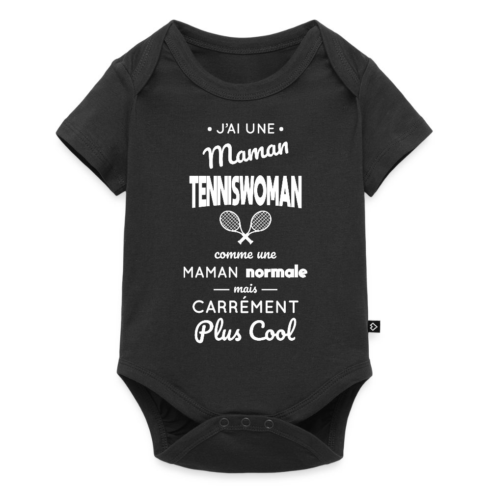 Body Bébé bio manches courtes - J'ai une maman tenniswoman - noir