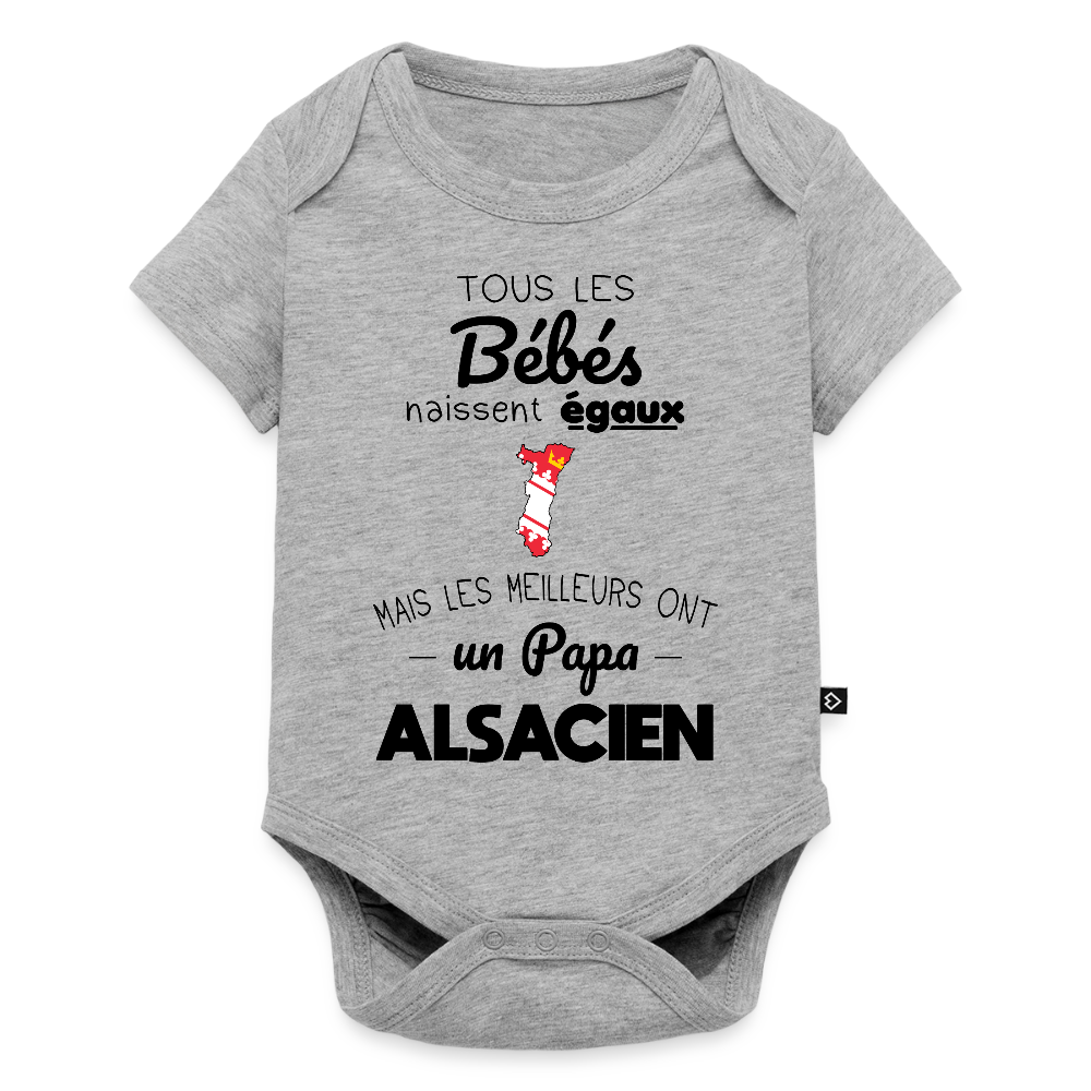 Body Bébé bio manches courtes - Les Meilleurs Ont Un Papa Alsacien - gris chiné