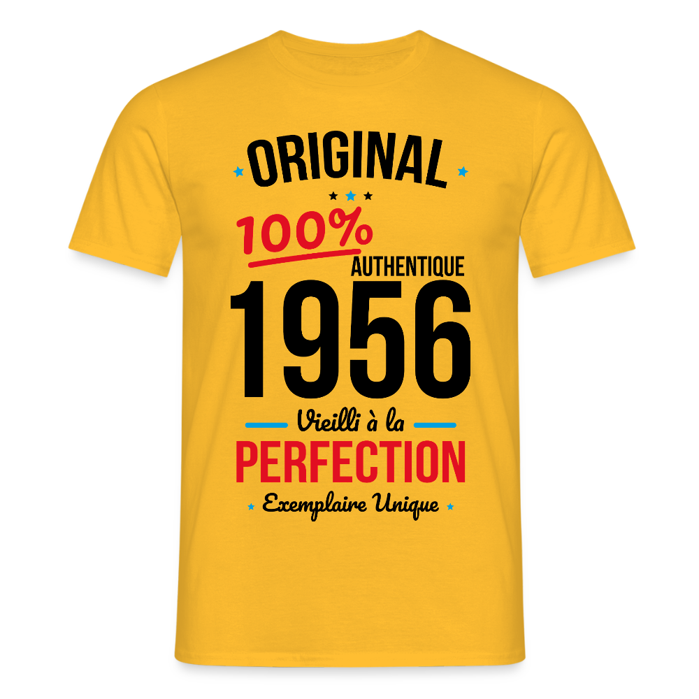T-shirt anniversaire 70 ans Homme coloris clair – Original 1956 Authentique - jaune