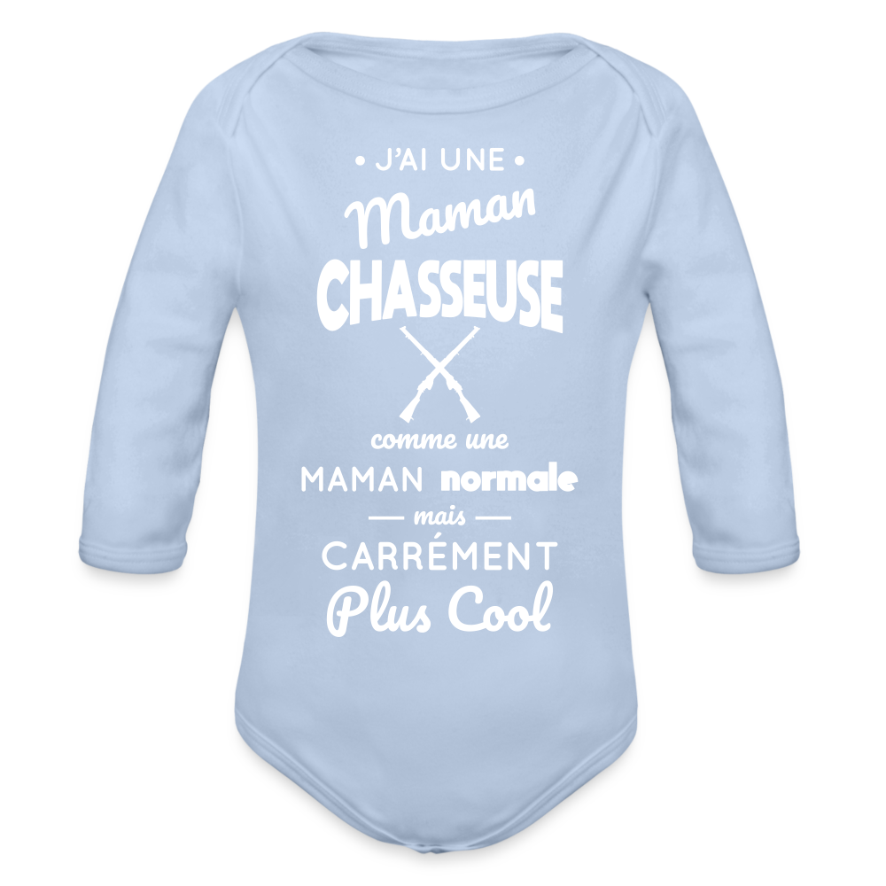 Body Bébé bio manches longues - J'ai une maman chasseuse - ciel
