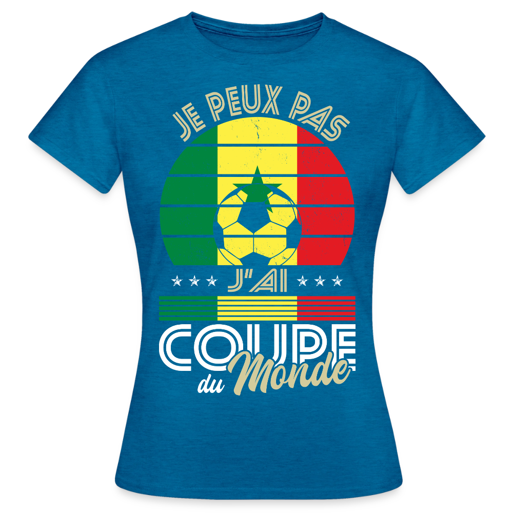 T-shirt Femme - Je peux pas j'ai Coupe du Monde - Sénégal - bleu saphir antique chiné