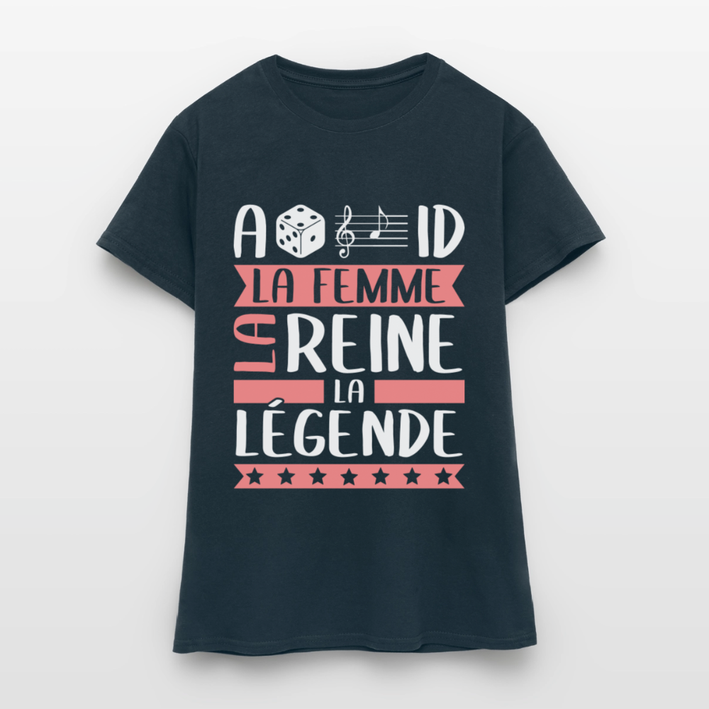 T-shirt femme Adélaïde rébus – La femme, la reine, la légende - marine