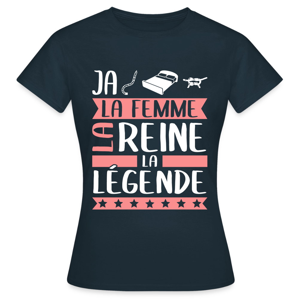 T-shirt femme Jacqueline rébus – La femme, la reine, la légende - marine