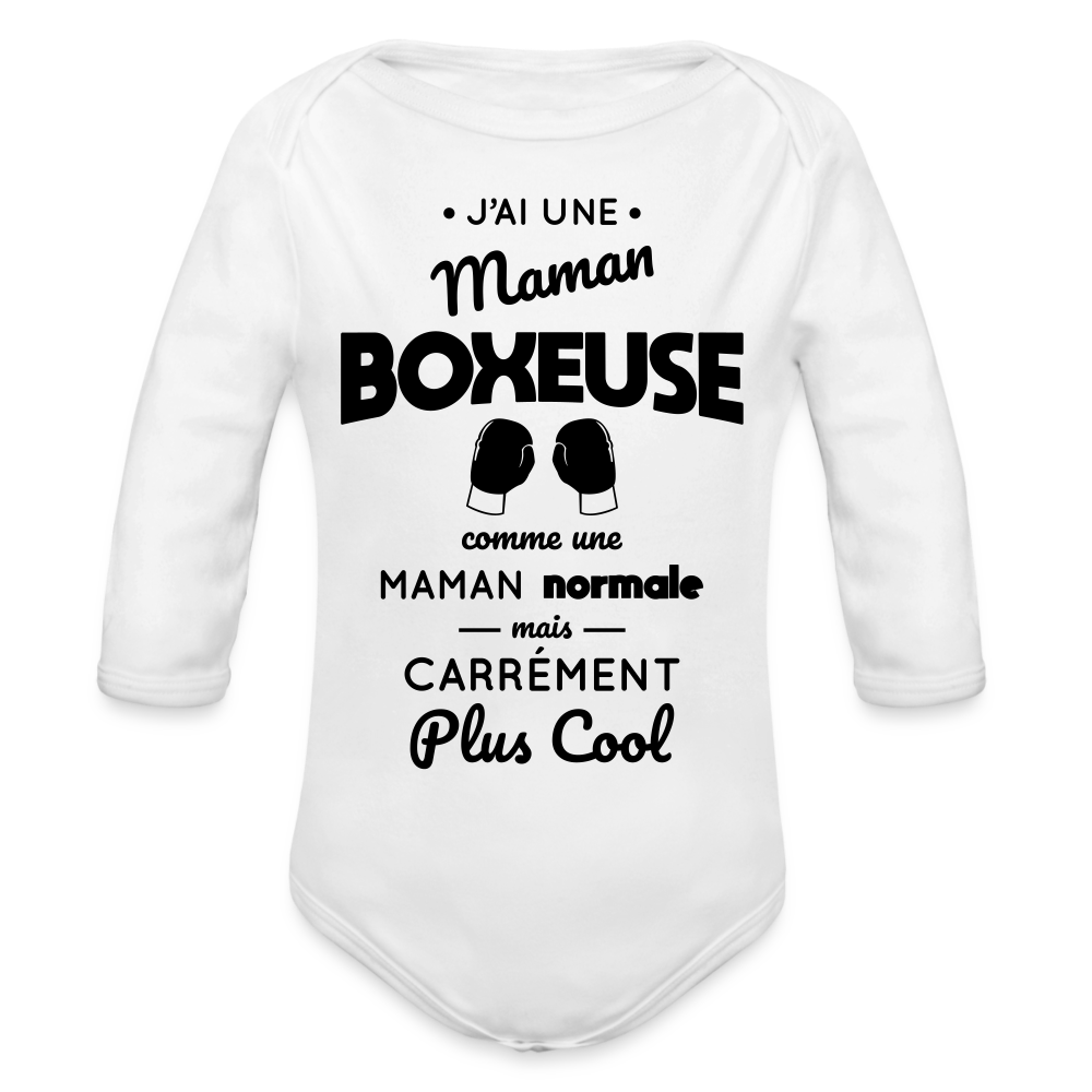 Body Bébé bio manches longues - J'ai une maman boxeuse - blanc