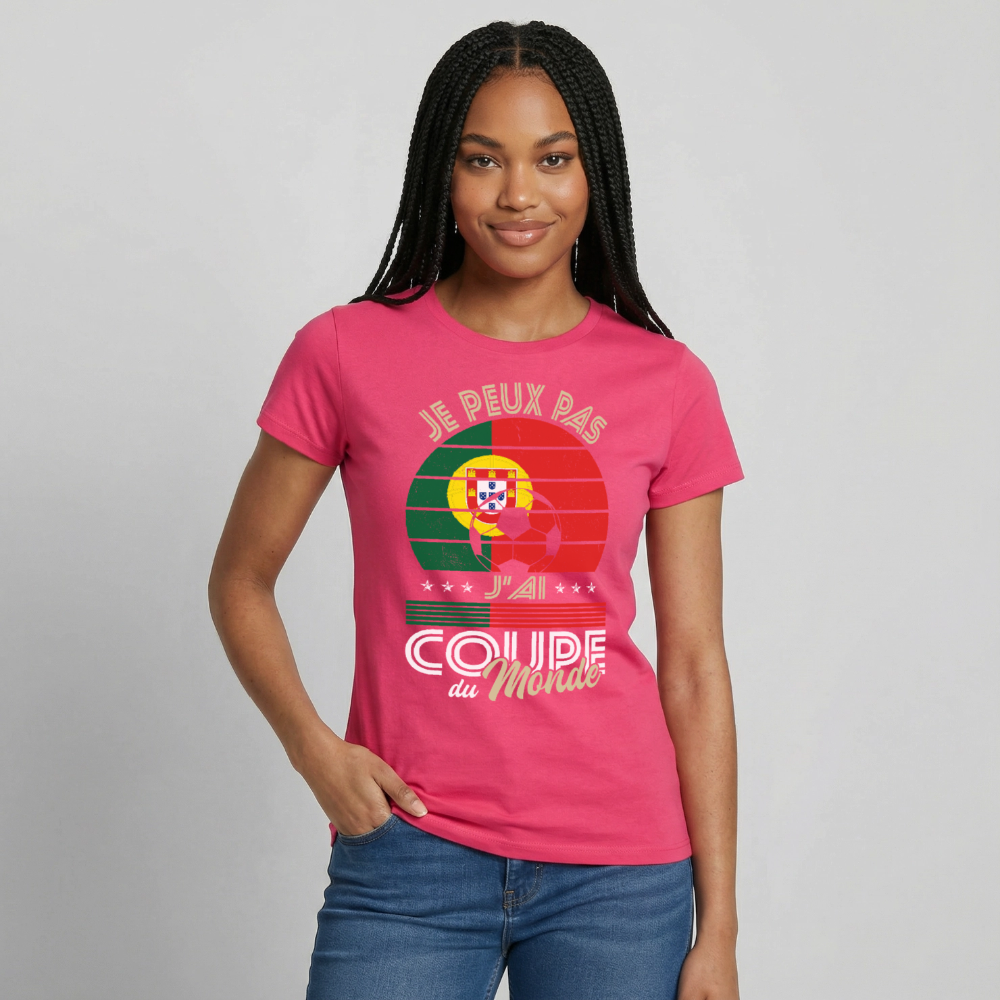 T-shirt Femme - Je peux pas j'ai Coupe du Monde - Portugal - rose azalée