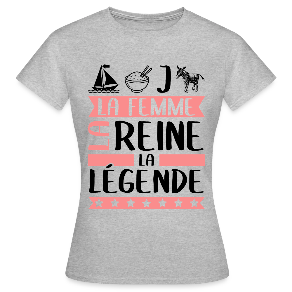 T-shirt femme coloris clair Marie-Jeanne rébus – La Femme, la reine, la légende - gris chiné