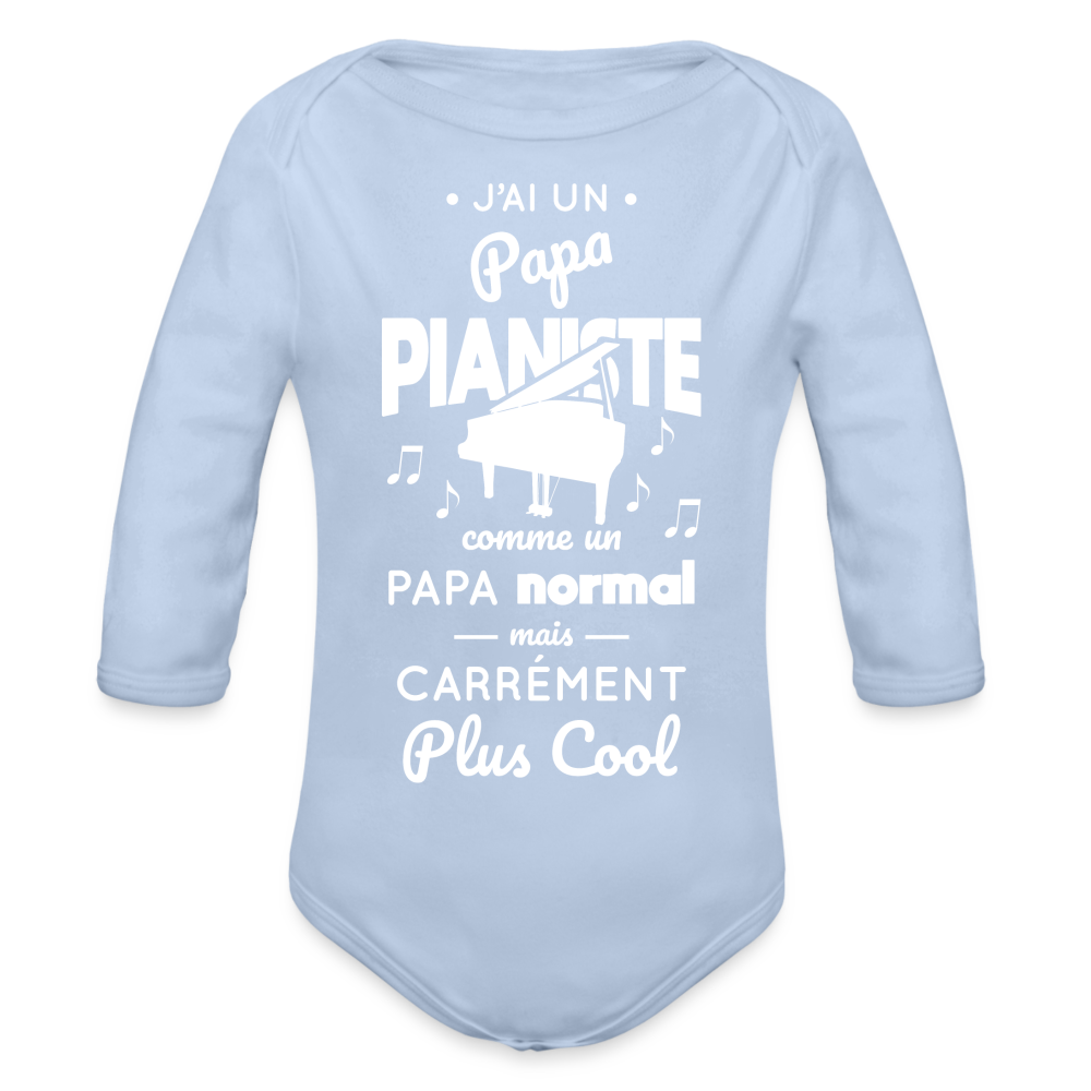Body Bébé bio manches longues - J'ai un papa pianiste - ciel
