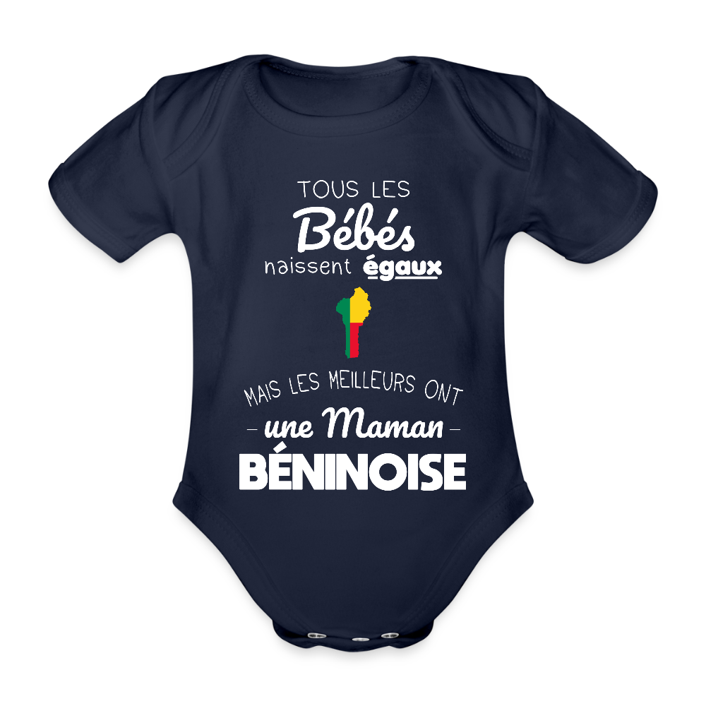 Body Bébé bio manches courtes - Les Meilleurs Ont Une Maman Béninoise - marine foncé