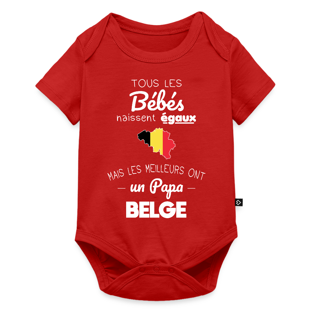 Body Bébé bio manches courtes - Les Meilleurs Ont Un Papa Belge - rouge