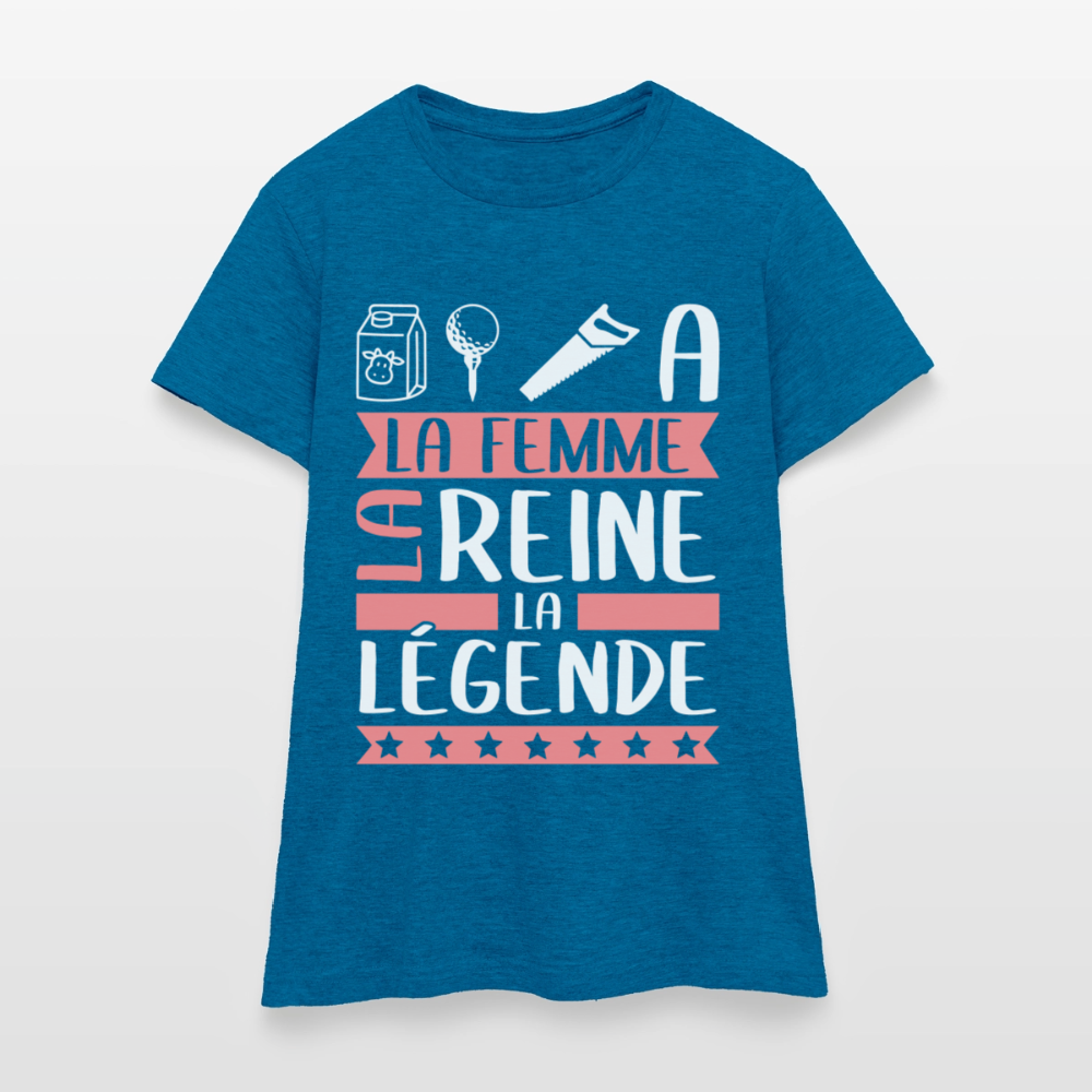 T-shirt femme Laëtitia rébus – La femme, la reine, la légende - bleu saphir antique chiné