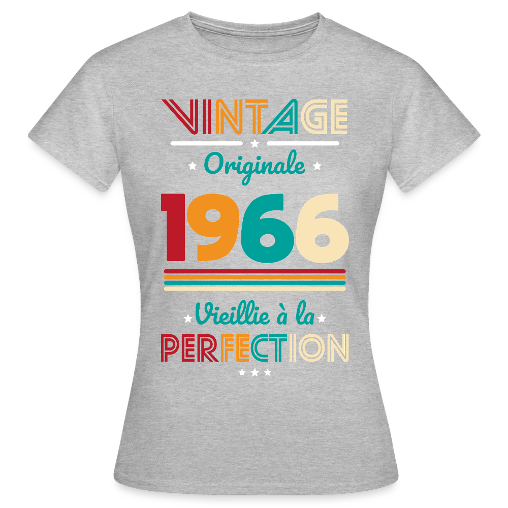T-shirt anniversaire femme 60 ans – Vintage, originale, 1966 - gris chiné