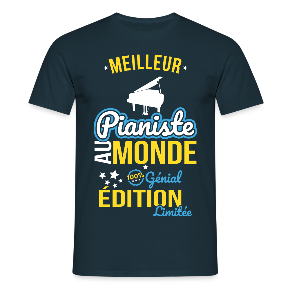 T-shirt Homme - Meilleur Pianiste au monde - 100% génial - marine